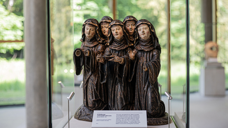 Photograph showing a sculpture St Walburga of Eichstått with nuns