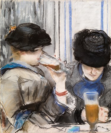 pastel painting showing two women drinking beer from the Burrell Collection
