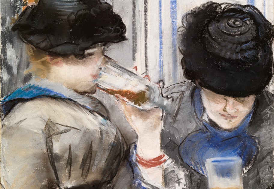 pastel painting showing two women drinking beer from the Burrell Collection